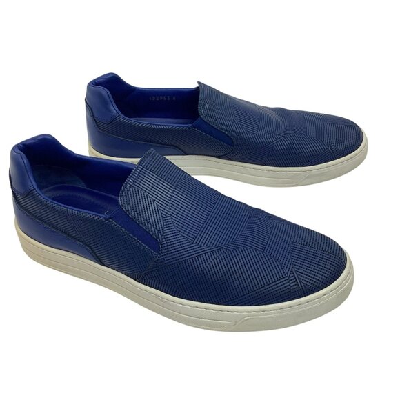 Prada Sport Mens 8 Perforated Blue Leather Slip-On Sneakers Made In Italy - Picture 11 of 11